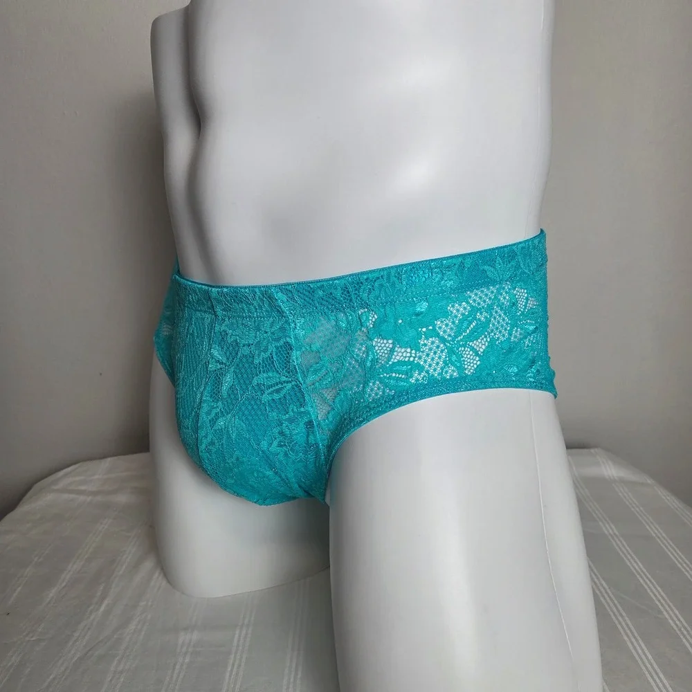 Cosabella Mens Never Say Never Teal Floral Lace Low Rise‎ Brief Underwear NEW